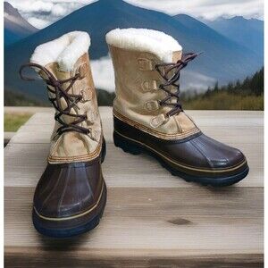 EDDIE BAUER SOREL Weather Resistant Boots-Men’s Sherpa Lining Size 14 Brown Tan